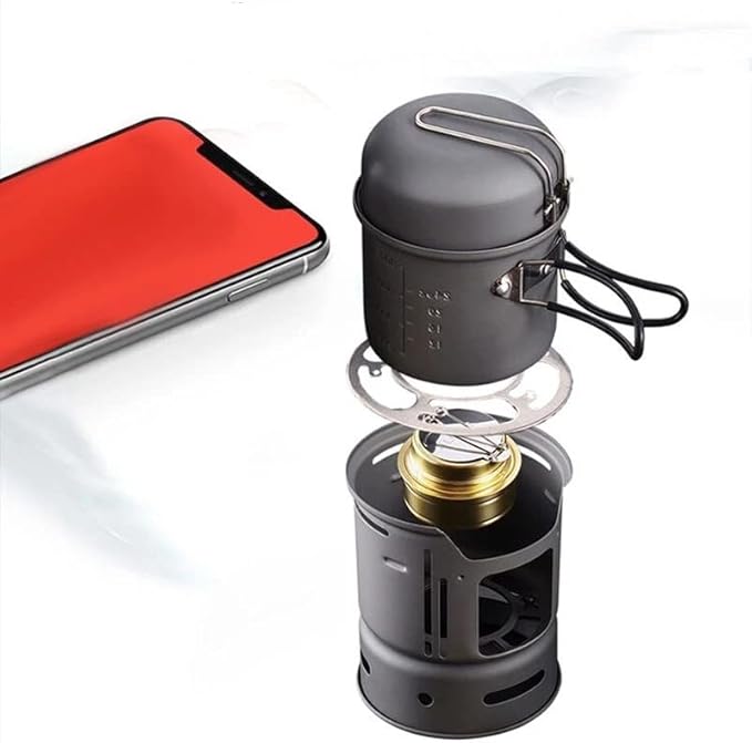JSEIAJB Outdoor Camping Hiking Picnic Cooking Tableware Windproof Stove Self-Driving Pot Pan