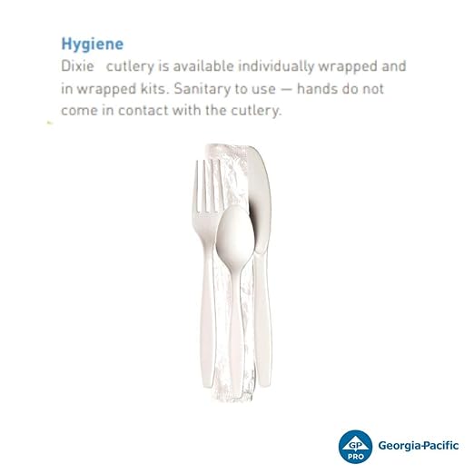 Dixie Individually Wrapped 3-Piece Heavy-Weight Polystyrene Plastic Fork, Knife, and Teaspoon, Cutlery Kit by GP PRO (Georgia-Pacific), White, CH26C7, (Case of 250 Kits)
