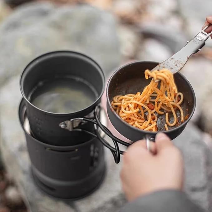 JSEIAJB Outdoor Camping Hiking Picnic Cooking Tableware Windproof Stove Self-Driving Pot Pan