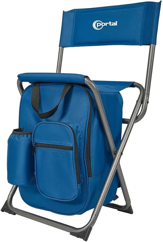 PORTAL Backpack Cooler Chair Fishing Chairs with Backrest Folding Camping Stool Compact for Outdoors Hiking Hunting Travel, Supports 225 lbs Capacity