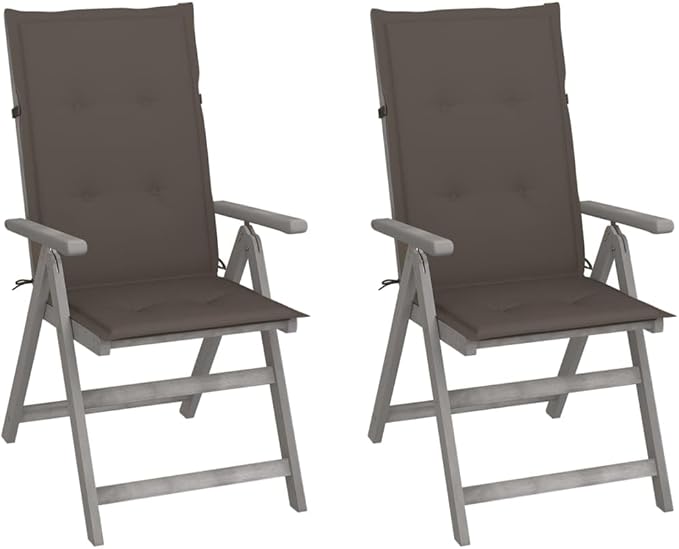 Patio Reclining Chairs,Camp Chair,Barbecue Chairs,Fishing Chairs,Bistro Chair,Coffee Chair,Patio Funiture,for Dining Room,Living Room,Study Room,Garden, 2 pcs with Cushions Solid Acacia Wood
