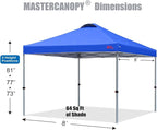 MASTERCANOPY Durable Pop-up Canopy Tent with Roller Bag (8x8, Blue)