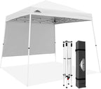 EAGLE PEAK 10x10 Pop Up Canopy Tent with Sidewall, Compact, Portable Slant Leg Instant Sun Shelter for Beach, Sports, & Camping, 10x10 Base 8x8 Top, White