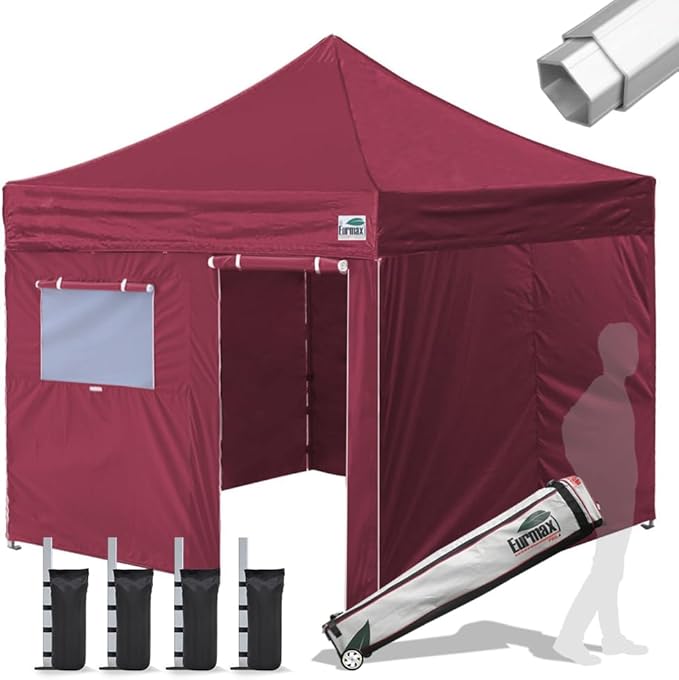 Eurmax USA Professional Pop up Canopy Wedding Party Tent Instant Outdoor Gazebo with Side Walls Aluminum Frame Commercial Grade Bonus Roller Bag(Burgundy)