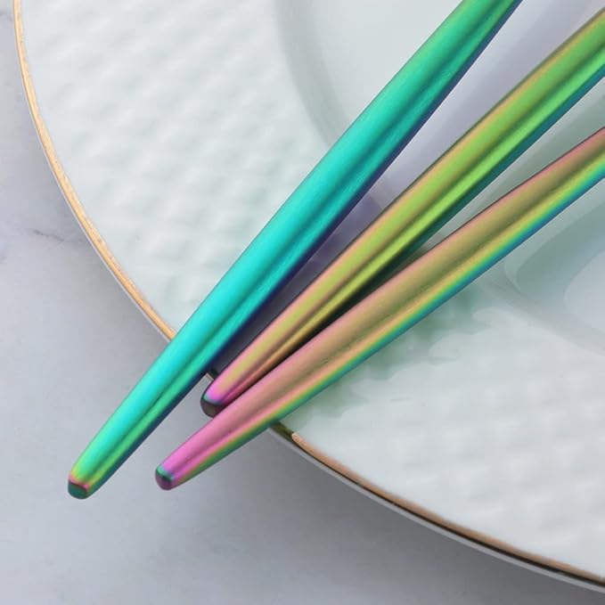 Dinner Plates Set with knife, fork，spoon,Stainless steel tableware，colourful metal dessert salad and steak plate, Services for 4,dinner camping, unbreakable & reusable (11.8inch)
