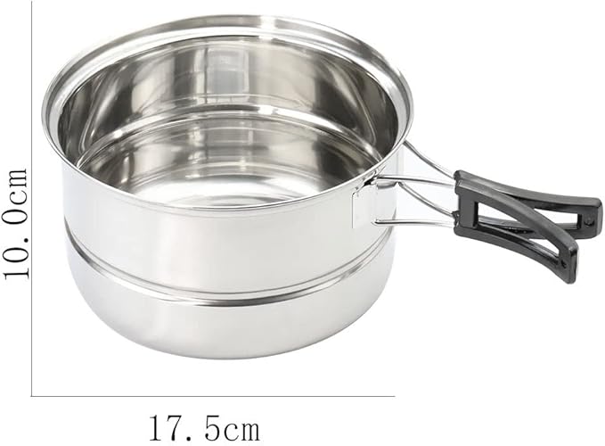 JSEIAJB Stainless Steel Camping Cookware Set Folding Handle Portable Pot Pan Outdoor Cooking Tableware for Picnic Hiking