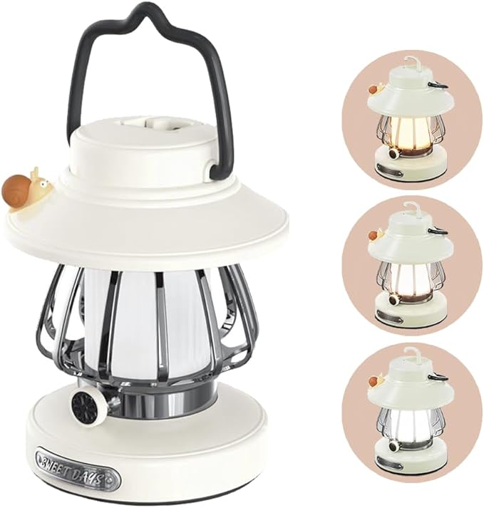 Kids Lantern with 3 Color Light & USB-C Rechargeable, Dimmable Camping Night Light for Children, Safe & Durable ABS Plastic Toddler Flashlight for Bedroom, Tent, Emergency (White)