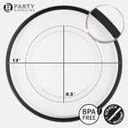 PARTY BARGAINS 13-Inch Charger Plates - 96 Pack, Clear Black Rim, Heavy-Duty Disposable Chargers for Elegant Dining - Ideal for Weddings and Formal Events