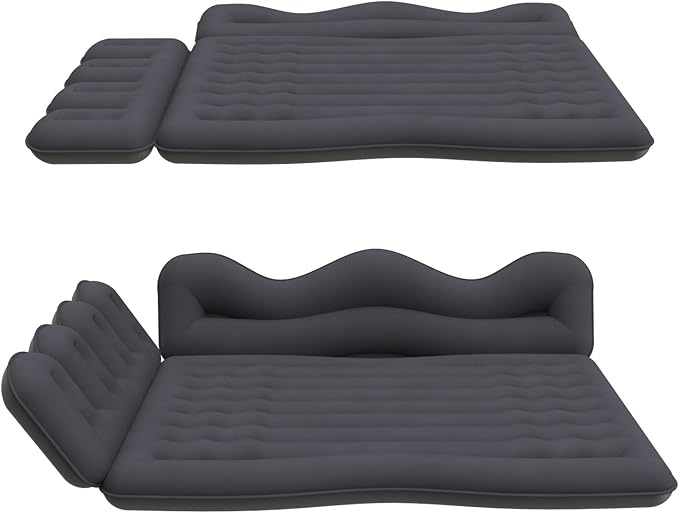 Car Air Mattress, Inflatable SUV Truck Camping Mattress for Back Seat, Thickened Travel Car Bed Sleeping Pad with 2 Round air-Filled Bolster,Air Pump and 2 Pillows (Black)