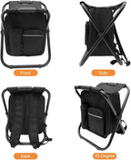Portable Folding Camping Stool, Backpack with Cooler Bag, Hiking Seat, Outdoor Fishing Hunting Gifts, Black