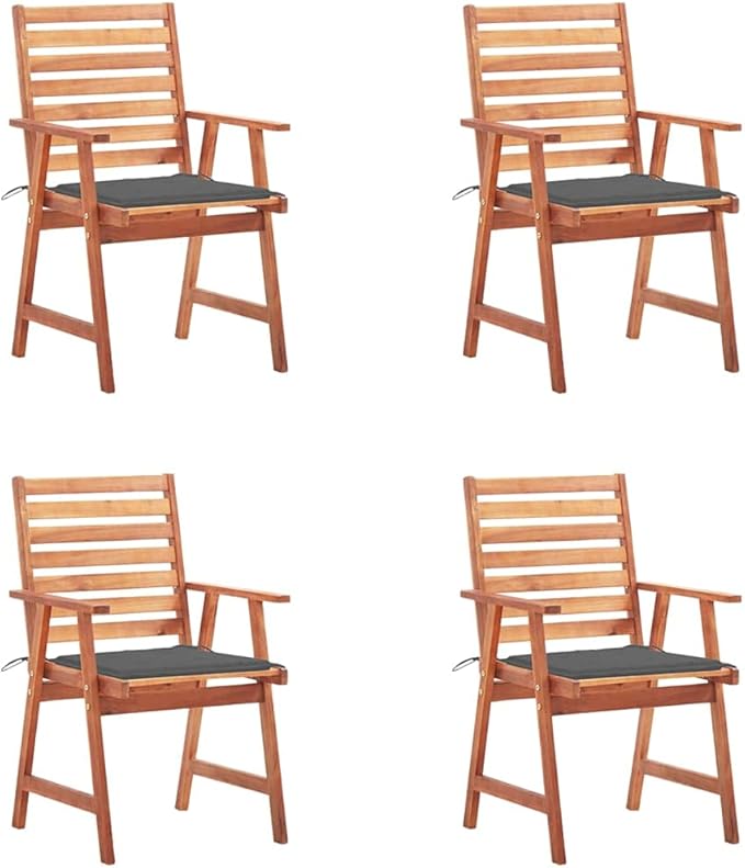 Patio Dining Chairs,Outdoor Chairs,Coffee Chair,Study Chair,Bistro Chair,Fishing Chairs,Camp Chair,Garden Chairs,for Deck, poolside,Camping,Beach,Campsite, 4 pcs with Cushions Solid Acacia Wood