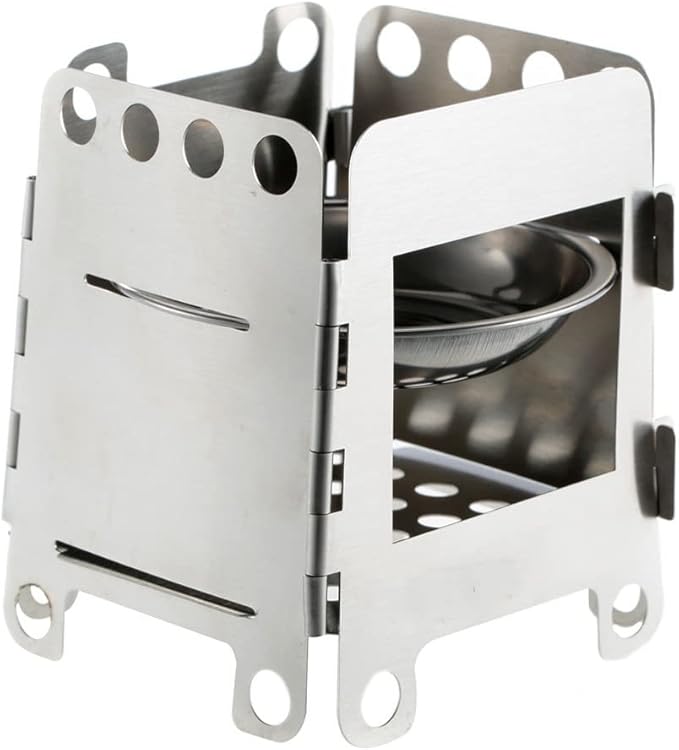 Outdoor Portable Camping Hiking Stainless Steel Card Wood Stove Wild Backpack Chain