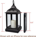 Bright Zeal 2-Pack 9.5" Vintage Decorative Candle Lantern with LED Flickering Flameless Candle (Black, 8hr Timer) - Indoor Hanging Lanterns Decorative Lanterns Battery Powered LED Candle Timer Candle