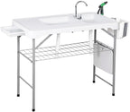 Garvee Fish Cleaning Table with Dual Sink, Portable Folding Camping Table with Foldable Faucet, Sprayer, Grid Rack & Foldable Storage Box, Outdoor Sink Station for Picnic Beach Patio