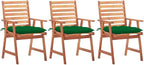 Patio Dining Chairs 3 pcs,Lawn Chair,Camping Chair,Garden Chair,Featuring Slatted Design,Waterproof Cushion,Each Cushion Features 2 Sets of Ropes, with Cushions Solid Acacia Wood