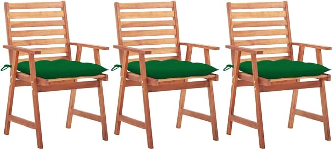 Patio Dining Chairs 3 pcs,Lawn Chair,Camping Chair,Garden Chair,Featuring Slatted Design,Waterproof Cushion,Each Cushion Features 2 Sets of Ropes, with Cushions Solid Acacia Wood