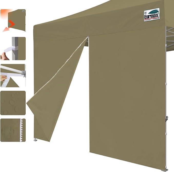 Eurmax USA 10FT Instant Canopy SunWall with Middle Zipper, Removeable Sidewall for Pop Up Canopy Tent,1 Pack Wall Only (Khaki)
