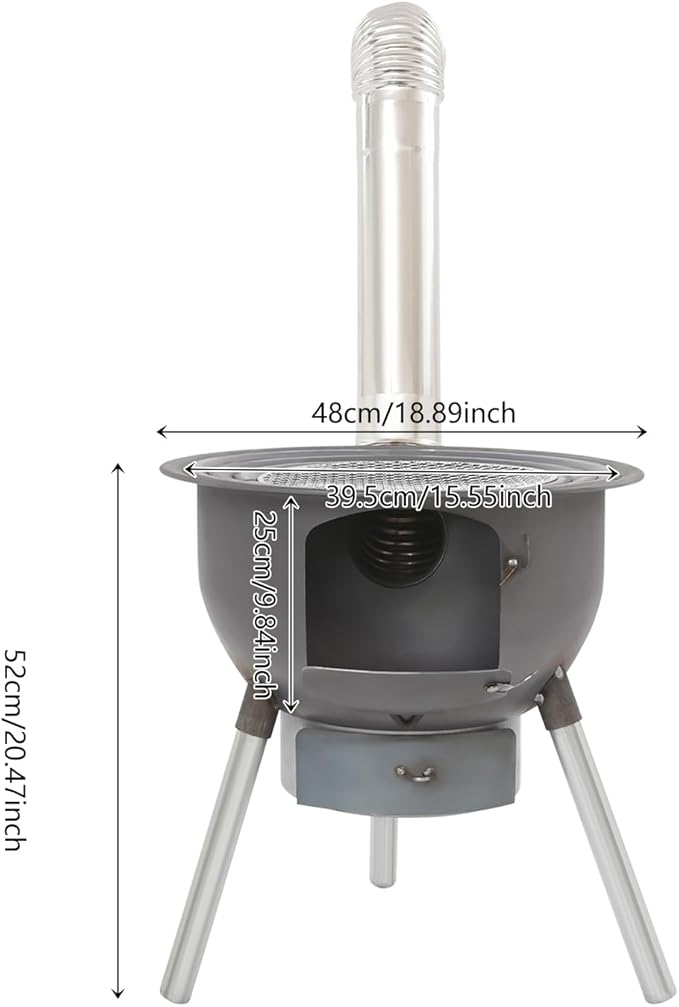 Wood Burning Stove Portable Camping Rocket Stove for Outdoor Cooking Removable Iron Firewood Stove with Grill Rack Charcoal Grill Tent Stoves for Backpacking Hiking (17in-3 Wok Rings-3)
