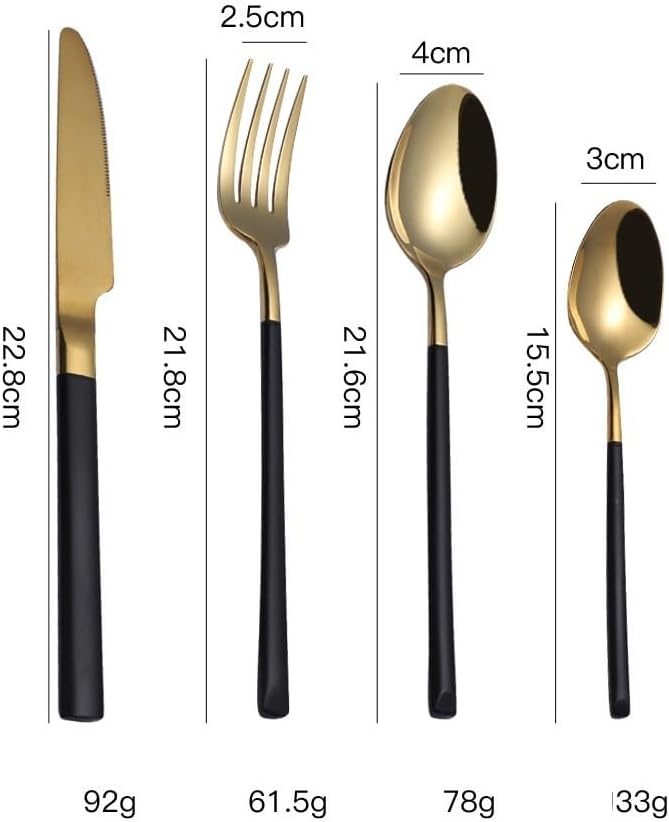 Cutlery Set Pieces Service Stainless Steel Titanium Flatware,Silverware Flatware Cutlery Set, 304 Stainless Steel Tableware Set for Home Hotel Steak Knife Fork Spoon Coffee Spoon.Black-6Set