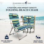 CARIBBEAN JOE Folding Beach Chair, 4 Position Portable Backpack Foldable Camping Chair with Headrest, Cup Holder, and Wooden Armrests