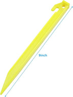 Hordion 12 Pack Plastic Tent Stakes, 9 Inch Heavy Duty Beach Tent Pegs Canopy Stakes for Camping Backpacking Gardening, Yellow