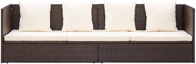 Patio Bed with Cushion & Pillows Poly Rattan Brownrecliner Camping Chairs Patio Tanning chairSuitable for Garden Courtyard