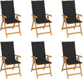 Patio Chairs 6 pcs,Outdoor Folding Chair,Lounge Chair,Portable Camping Chair,Tanning Chairs for Outside,Garden Chair,for Outdoor Patio, Campsite, or Yard, with Black Cushions Solid Teak Wood
