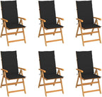 Patio Chairs 6 pcs,Outdoor Folding Chair,Lounge Chair,Portable Camping Chair,Tanning Chairs for Outside,Garden Chair,for Outdoor Patio, Campsite, or Yard, with Black Cushions Solid Teak Wood