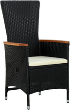 Armchair Set of 2 Black PE Rattan Standard Adjustable Armrests Outdoor Chair Backyard Furniture Camping Chair for Deck Outdoor