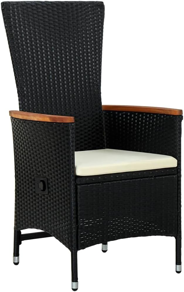 Armchair Set of 2 Black PE Rattan Standard Adjustable Armrests Outdoor Chair Backyard Furniture Camping Chair for Deck Outdoor