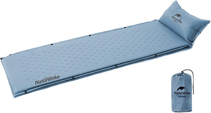 Naturehike Self-Inflating Single Spliced Camping Air Cushion, Ultralight Sleeping Pad with Pillow, Compact Inflatable Portable Sleeping Mat for Backpacking Hiking Car Traveling Beach Tent (Blue)