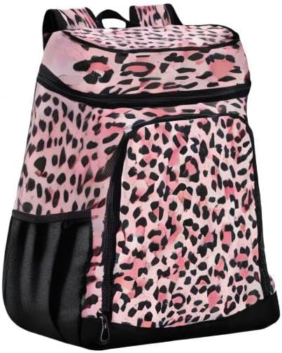 Leopard Pink Cooler Backpack Insulated Waterproof Leak Proof Beach Cooler Bag Lightweight Lunch Picnic Camping Backpack Cooler for Men and Women