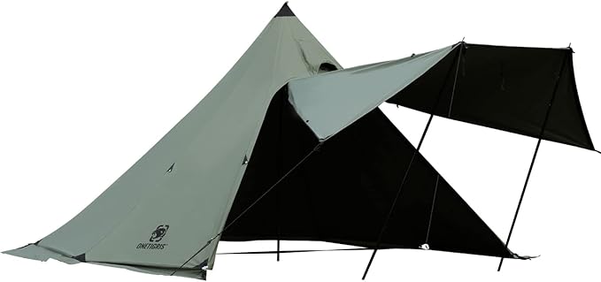 OneTigris Northgaze Canvas Hot Tent with Stove Jack, Windproof, Fire Retardant, Durable 4 Season Camping Pyramid Teepee Tent for 2~4 Person