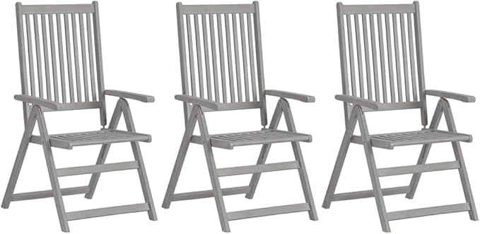 Patio Reclining Chairs,Camp Chair,Barbecue Chairs,Fishing Chairs,Bistro Chair,Coffee Chair,Patio Funiture,for Dining Room,Living Room,Study Room,Garden, 3 pcs with Cushions Solid Acacia Wood