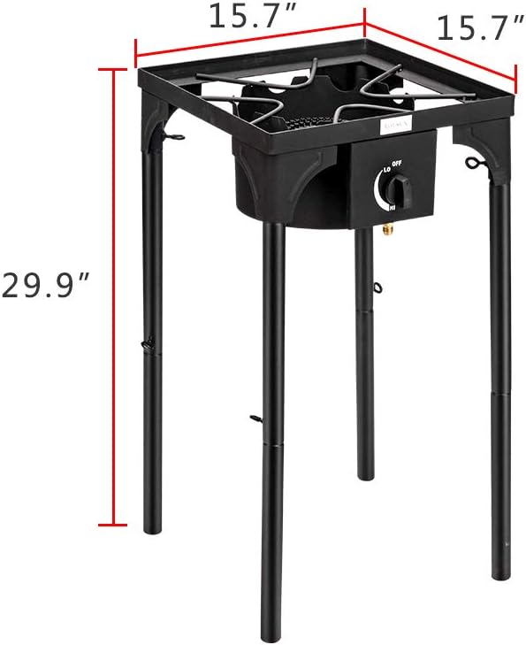 Bonnlo Outdoor Portable Propane Stove Gas Cooker, Heavy Duty Iron Cast Patio Burner with Detachable Stand Legs for Camp Cooking (1-Burner 100,000-BTU)