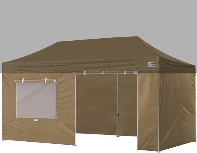 Eurmax USA Full Zippered Walls for 10 x 20 Easy Pop Up Canopy Tent,Enclosure Sidewall Kit with Roller Up Mesh Window and Door 4 Walls ONLY,NOT Including Frame and Top (Khaki)
