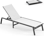 Foldable Pool Lounge Chairs, Aluminum Chaise Lounge Outdoor with 5 Positions Recliner - Free Assembly - Patio Lounge Chair for Poolside, Beach (White 1Pack)