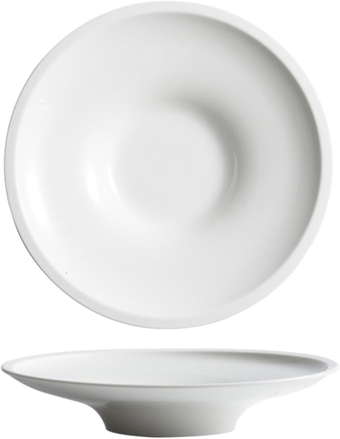 Camping Plates 8-inch Creative Japanese Round White Ceramic Dish Hotel Pasta Tableware Soup Bowl Restaurant Kitchen Decorative Plate(8 in)