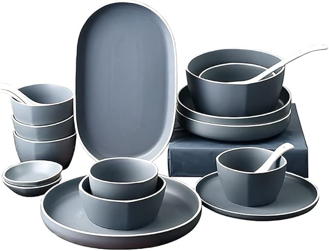 Kitchen Dinnerware Set, Break Chip Resistant Dishes Plates and Bowls | Nordic Simple Solid Color Bone China Tableware for Family Gathering and Gift