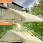 Carport 10x20 Ft Heavy Duty Canopy Steel Canopy Storage Shed,Portable Garage Party Tent,Portable Garage with Removable Sidewalls & Doors All-Season Tarp for Carport (Beige)
