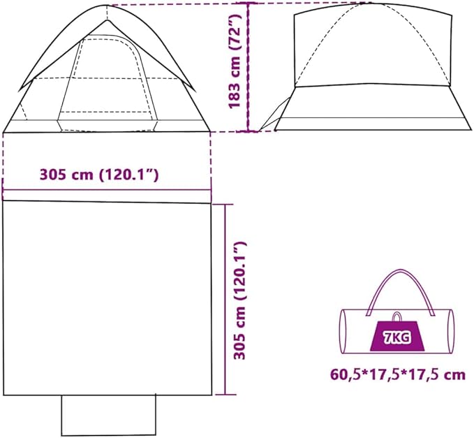vidaXL Family Tent Dome 6-Person White Blackout Fabric Waterproof