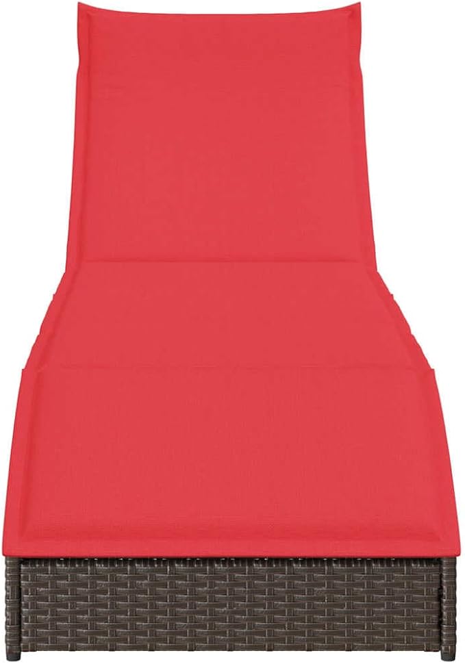 Folding Sun Lounger with Cushion and Storage Brown Poly Rattanpatio Recliner Camping Chairs Tanning chairSuitable for Garden Courtyard