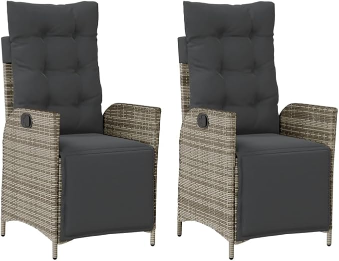 Reclining Patio Chairs 2 pcs with Footrest Gray Poly Rattan Porch Chairs Camping Chairs Patio Chairs Living Room Chairs for Dining Patio Bedroom Outdoor