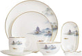 Pottery Tableware,8 Pieces Landscape Painting Porcelain Dinnerware Set Ceramic Plate Combination Sets Dinner Plate Dessert Plate Bowl and Mug