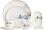 Pottery Tableware,8 Pieces Landscape Painting Porcelain Dinnerware Set Ceramic Plate Combination Sets Dinner Plate Dessert Plate Bowl and Mug
