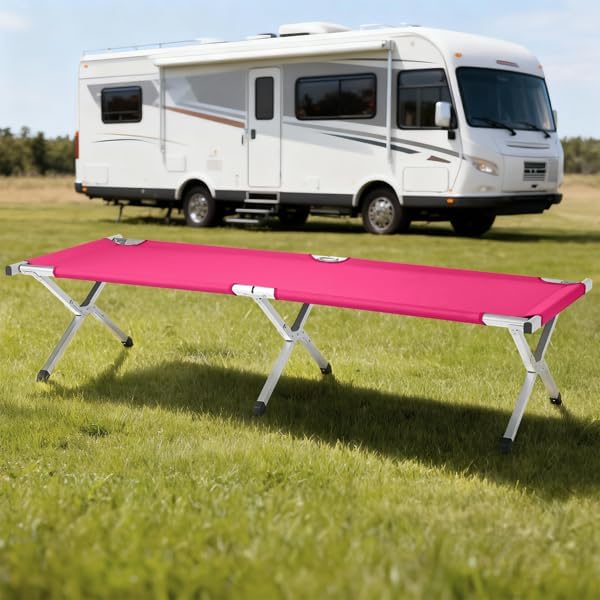 Portable Folding Camping Cot, Heavy Duty Sleeping Bed with Carrying Bag, 610D Oxford Cloth & Lightweight Aluminum Frame, 275lbs Load, Outdoor Cot for Adults, Travel, Hiking, Office (Pink, 4 Pack)