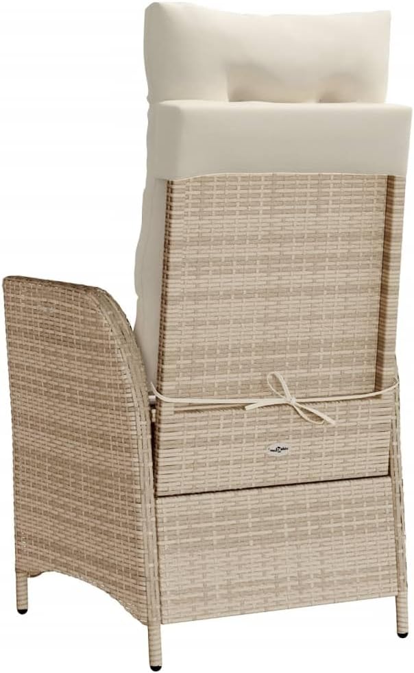 Reclining Patio Chairs 2 pcs with Cushions Beige Poly Rattan Porch Chairs Camping Chairs Patio Chairs Living Room Chairs for Dining Patio Bedroom Outdoor