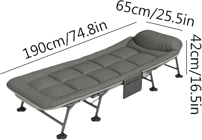 Oxford Cloth Camping Cot with Mattress, Durable Portable Folding Bed for Sleeping, 6-Position Folding Chaise Lounge Chair, Green