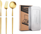 3 Pcs Portable Black Flatware Set for 1 Forks Spoons and Knives Gold Silverware Set Utensils Tableware Light Travel Outdoors with Box