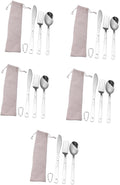 Yardwe 5sets Portable Camping Cutlery Stainless Steel Utensils Fork Spoon and for Bbq Picnic and Outdoor Cooking Compact and Easy to Carry Tableware